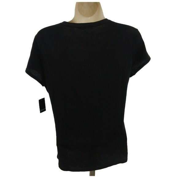 TAHARI Womens Tee-Shirt Top Size Medium Black Silver Metallic Cap Sleeve NEW $68 - Picture 2 of 7